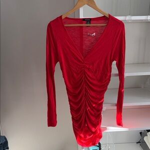 DKNY Red Ruched Long Sleeve shirt